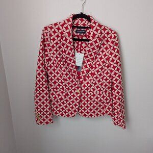 NWT Jones New York 100% Cotton Red & White Signature Stretch Blazer, 8